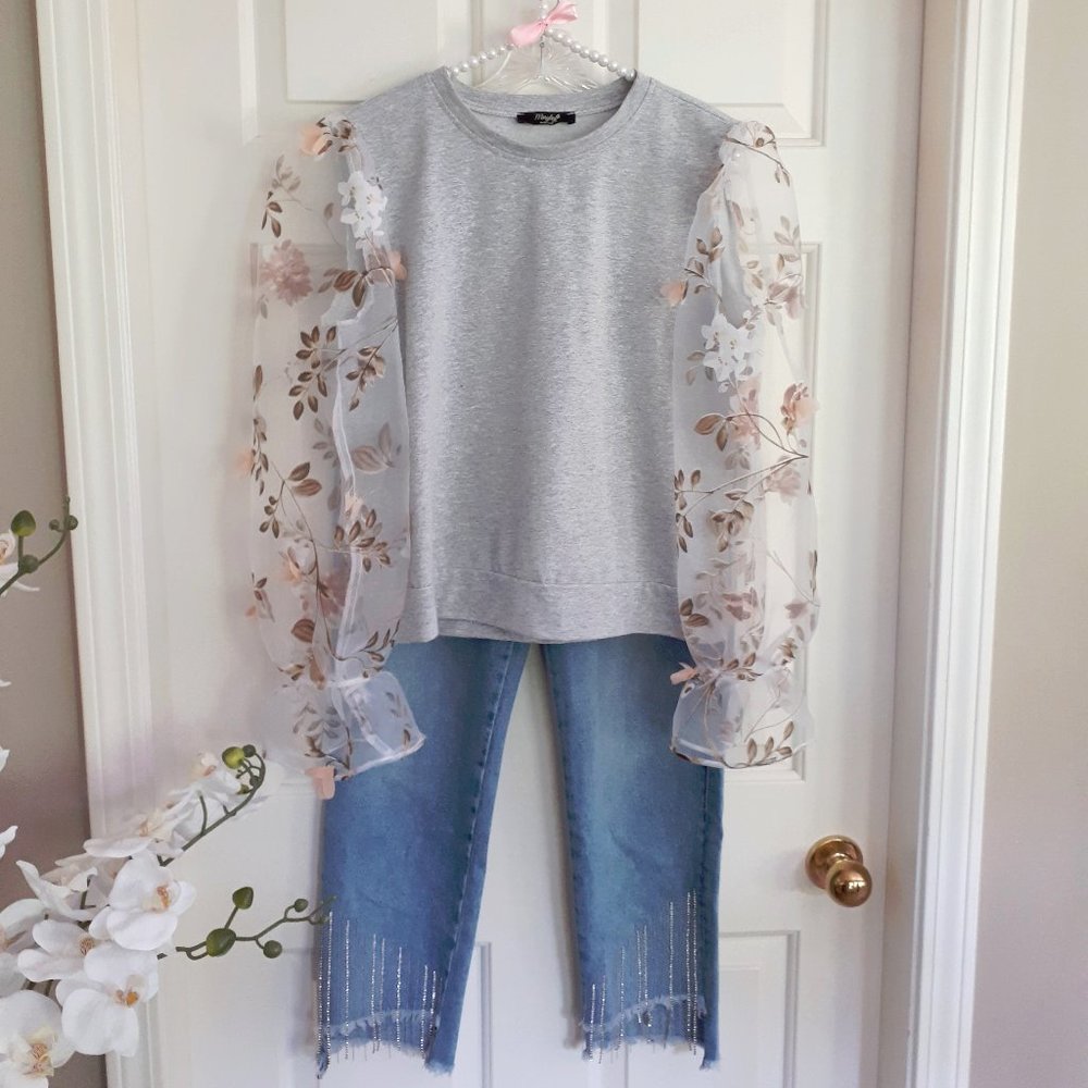 Zara light wash distressed "sparkle" denim, 4 - Picture 2 of 9